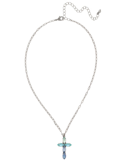 Clarissa Cross Pendant Necklace - NFY9PDOC - <p>The Clarissa Cross Pendant Necklace features a pendant of navette-cut crystals in the shape of a cross, with a 4 inch extension chain and secured with a lobster claw clasp. (16-20 inches) From Sorrelli's Ocean collection in our Palladium finish.</p>