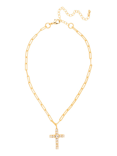 Cross Paperclip Pendant Necklace - NFZ11BGCRY - <p>The Cross Paperclip Pendant Necklace features a medium crystal embellished pendant necklace on an adjustable paperclip chain, secured with a lobster claw clasp. (15.75-19.75 inches) From Sorrelli's Crystal collection in our Bright Gold-tone finish.</p>