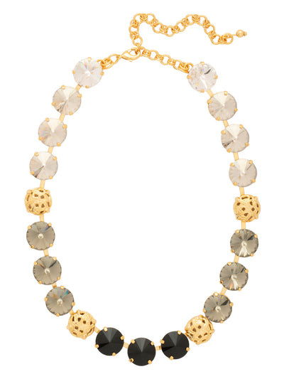 Clementine Tennis Necklace - NFZ18BGSNI - <p>The Clementine Tennis Necklace features round, rivoli-cut crystals with ornate, domed metal accents; adjustable and secured with a lobster claw clasp. (14 1/8-18 1/8 inches) From Sorrelli's Starry Night collection in our Bright Gold-tone finish.</p>