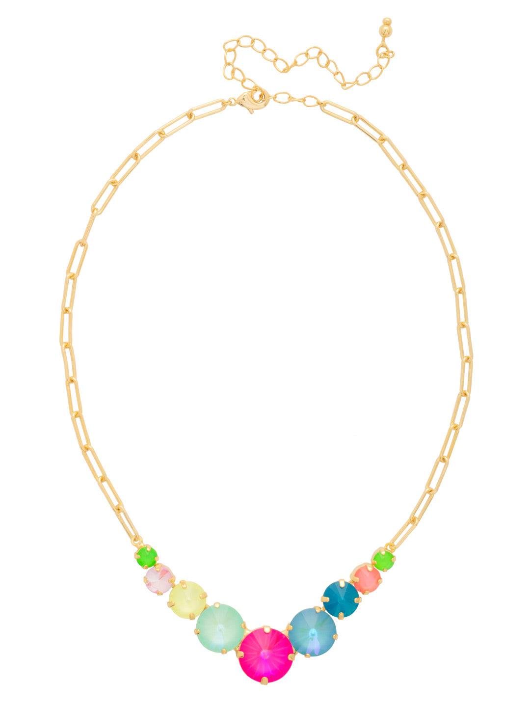 Calista Tennis Necklace - NFZ1BGCCA - <p>Fun and Flirty, the Calista Tennis Necklace features an assortment of round-cut crystals on an adjustable chain, secured with a lobster claw clasp. (16-20 inches) From Sorrelli's Candy Carnival collection in our Bright Gold-tone finish.</p>