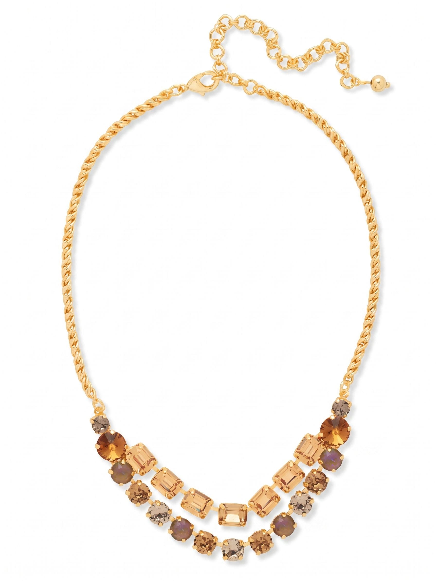 Zelie Tennis Necklace - NFZ22BGHNB - <p>The Zelie Tennis Necklace features a layered row of emerald-cut crystals and round-cut crystals on an adjustable rope chain, secured with a lobster claw clasp. (16-20 inches) From Sorrelli's Honey Bourbon collection in our Bright Gold-tone finish.</p>