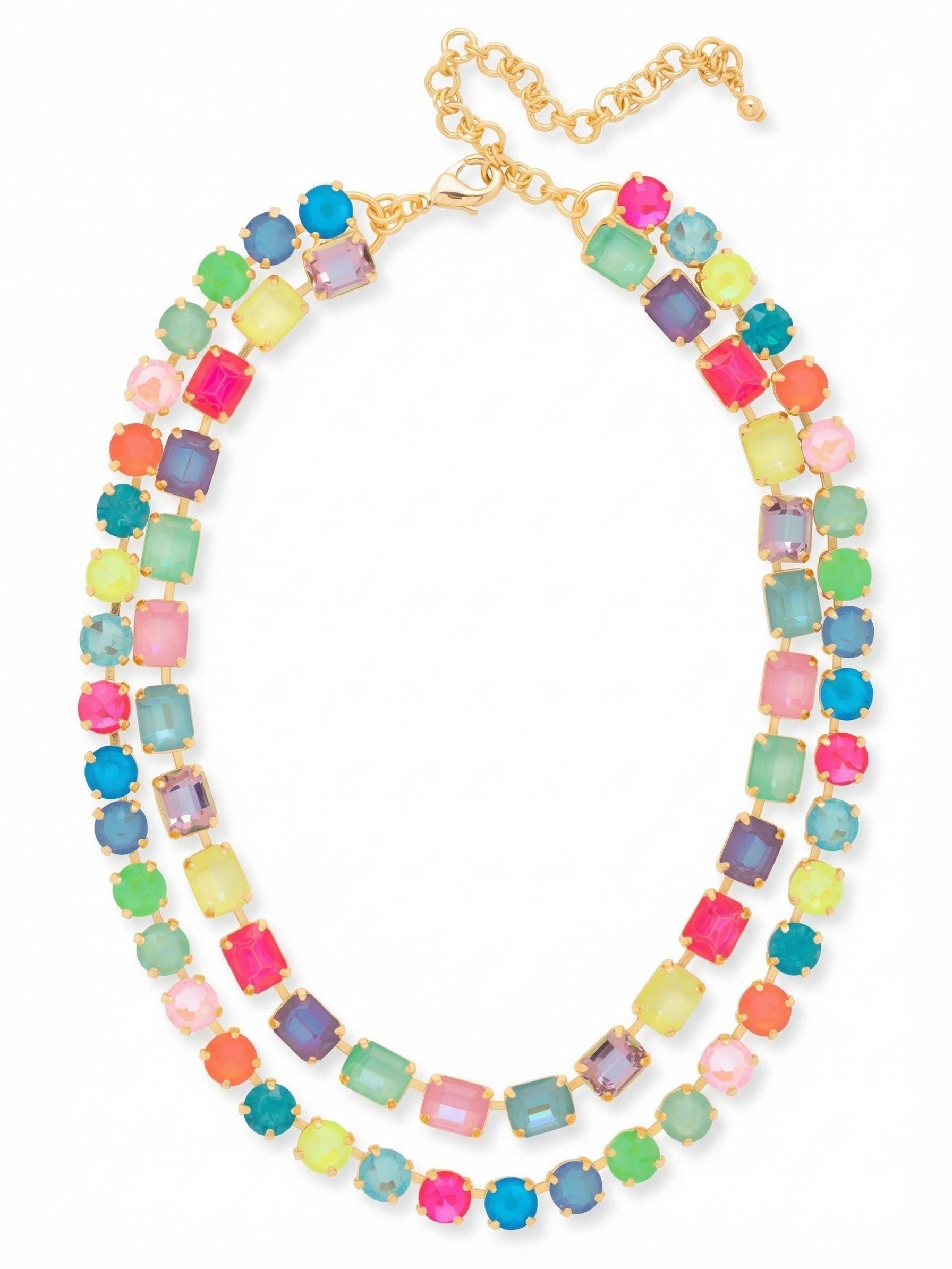 Marci Tennis Necklace - NFZ2BGCCA - <p>The Marci Tennis Necklace features a line of emerald-cut crystals and a line of round-cut crystals, layered together as one necklace. The lobster claw clasp with extension chain ensures a secure and customizable fit. From Sorrelli's Candy Carnival collection in our Bright Gold-tone finish.</p>