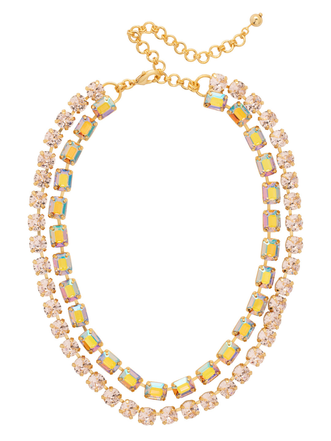 Marci Tennis Necklace - NFZ2BGCHA - <p>The Marci Tennis Necklace features a line of emerald-cut crystals and a line of round-cut crystals, layered together as one necklace. The lobster claw clasp with extension chain ensures a secure and customizable fit. From Sorrelli's Chai Latte collection in our Bright Gold-tone finish.</p>