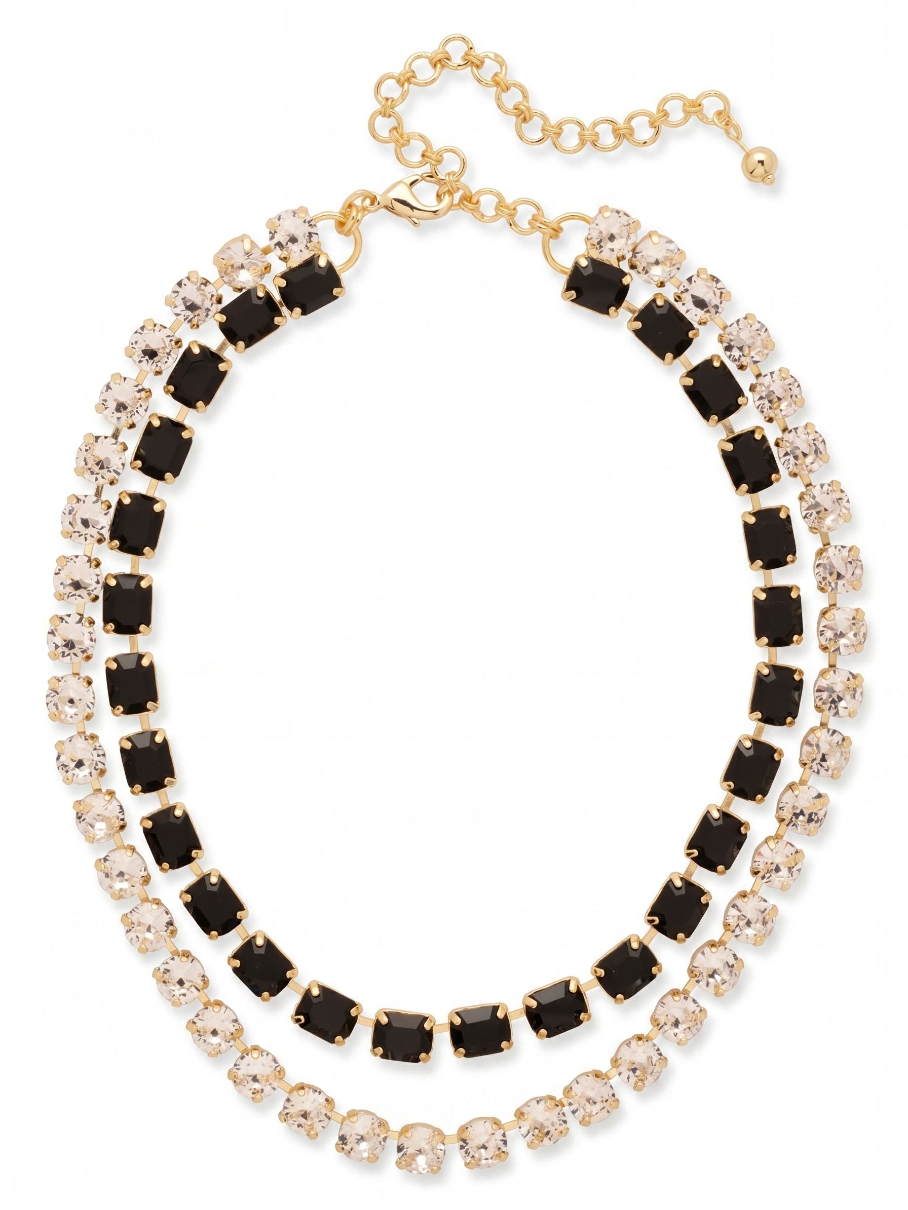 Marci Tennis Necklace - NFZ2BGSNI - <p>The Marci Tennis Necklace features a line of emerald-cut crystals and a line of round-cut crystals, layered together as one necklace. The lobster claw clasp with extension chain ensures a secure and customizable fit. From Sorrelli's Starry Night collection in our Bright Gold-tone finish.</p>