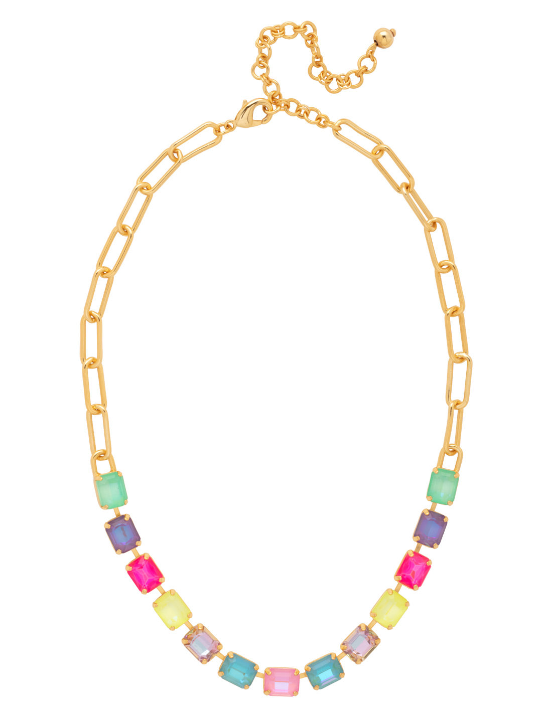 Octavia Paperclip Tennis Necklace - NFZ3BGCCA - <p>The Octavia Paperclip Tennis Necklace features a line of emerald-cut crystals on an adjustable chunky paperclip chain, secured with a lobster claw clasp. (16-20 inches) From Sorrelli's Candy Carnival collection in our Bright Gold-tone finish.</p>