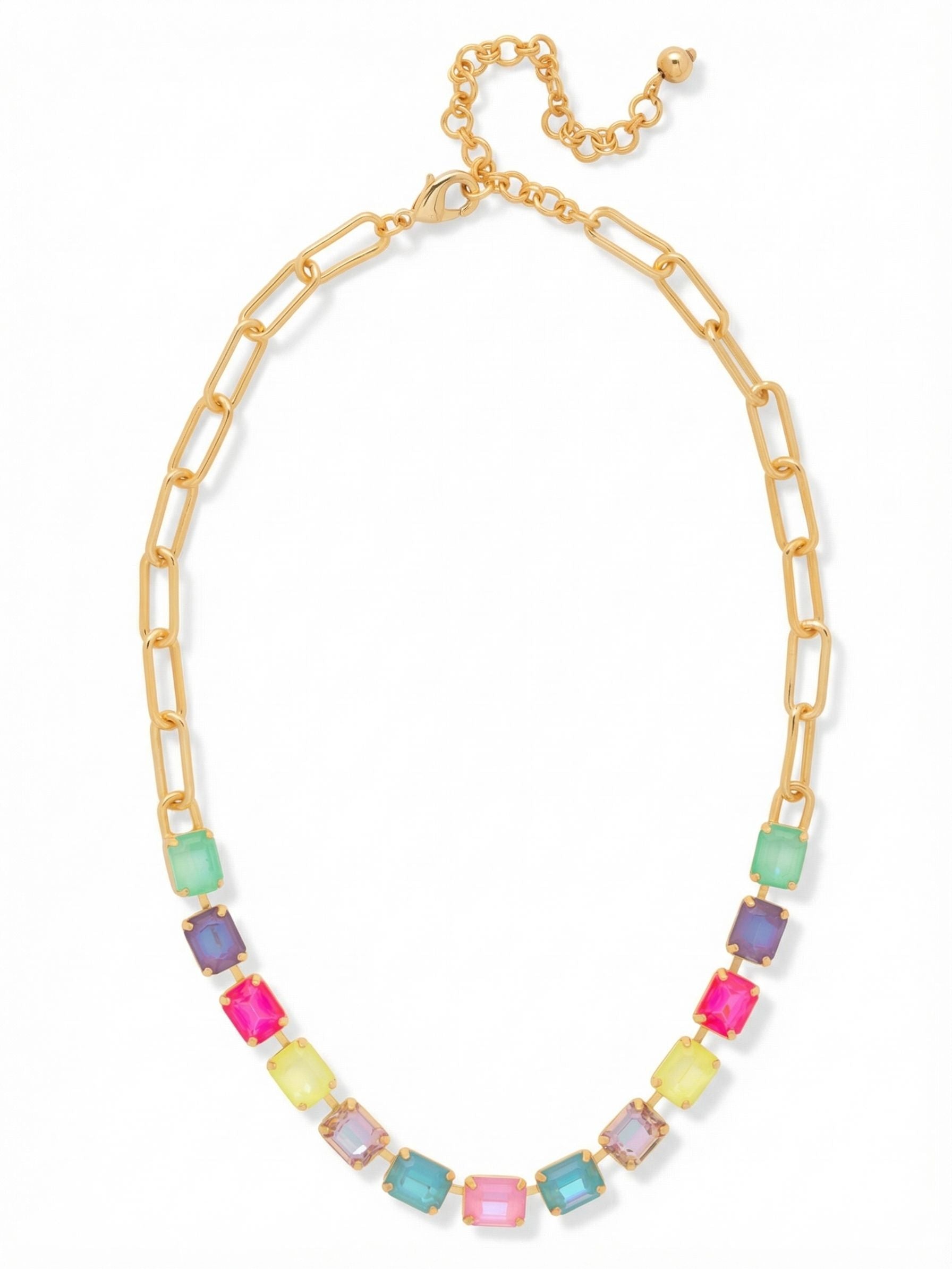 Octavia Paperclip Tennis Necklace - NFZ3BGCCA - <p>The Octavia Paperclip Tennis Necklace features a line of emerald-cut crystals on an adjustable chunky paperclip chain, secured with a lobster claw clasp. (16-20 inches) From Sorrelli's Candy Carnival collection in our Bright Gold-tone finish.</p>