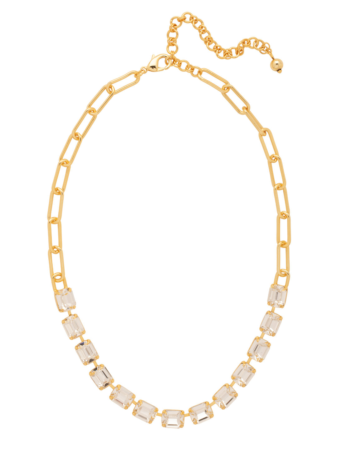 Octavia Paperclip Tennis Necklace - NFZ3BGCRY - <p>The Octavia Paperclip Tennis Necklace features a line of emerald-cut crystals on an adjustable chunky paperclip chain, secured with a lobster claw clasp. (16-20 inches) From Sorrelli's Crystal collection in our Bright Gold-tone finish.</p>