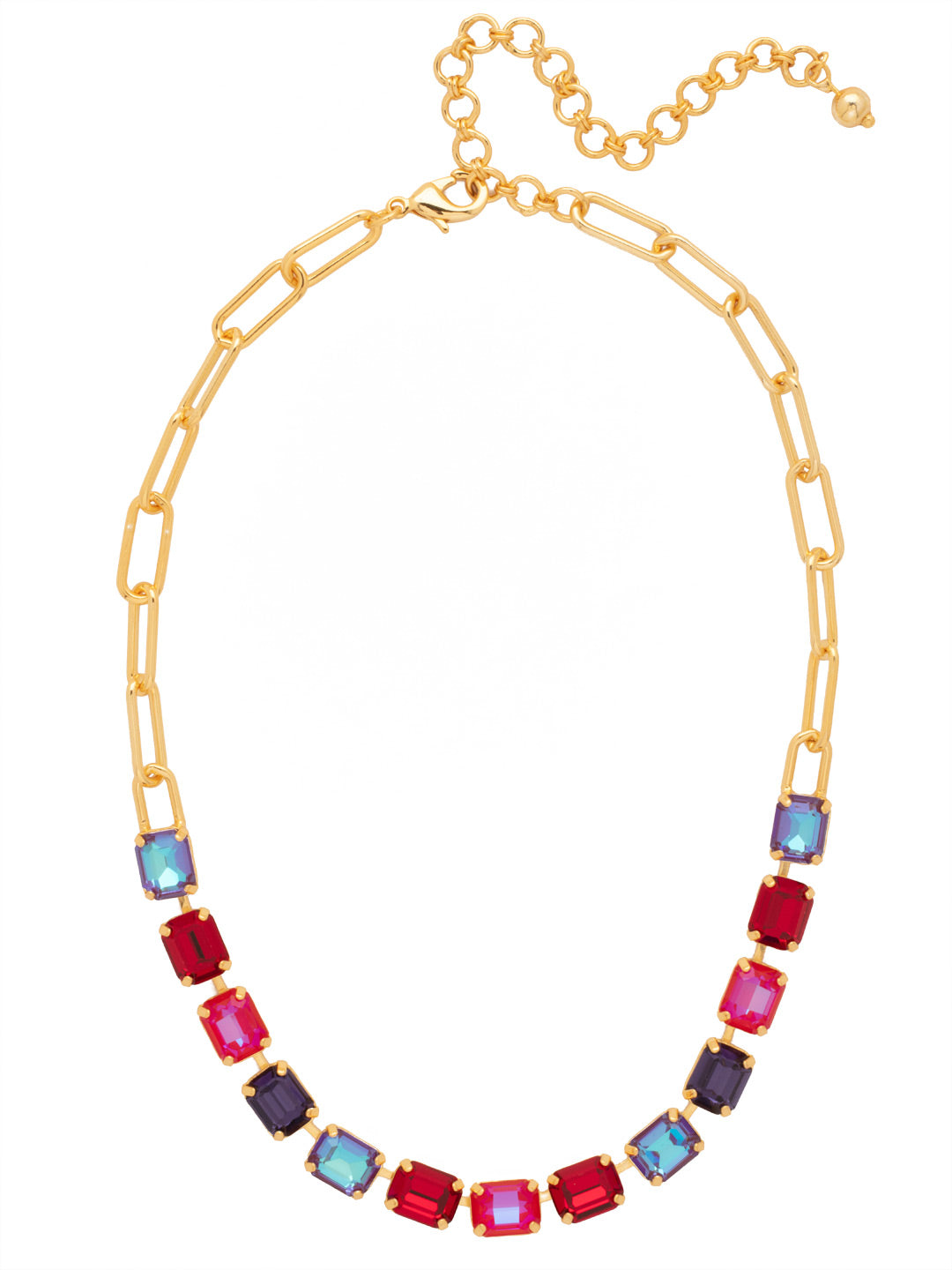 Octavia Paperclip Tennis Necklace - NFZ3BGREV - <p>The Octavia Paperclip Tennis Necklace features a line of emerald-cut crystals on an adjustable chunky paperclip chain, secured with a lobster claw clasp. (16-20 inches) From Sorrelli's Red Velvet collection in our Bright Gold-tone finish.</p>