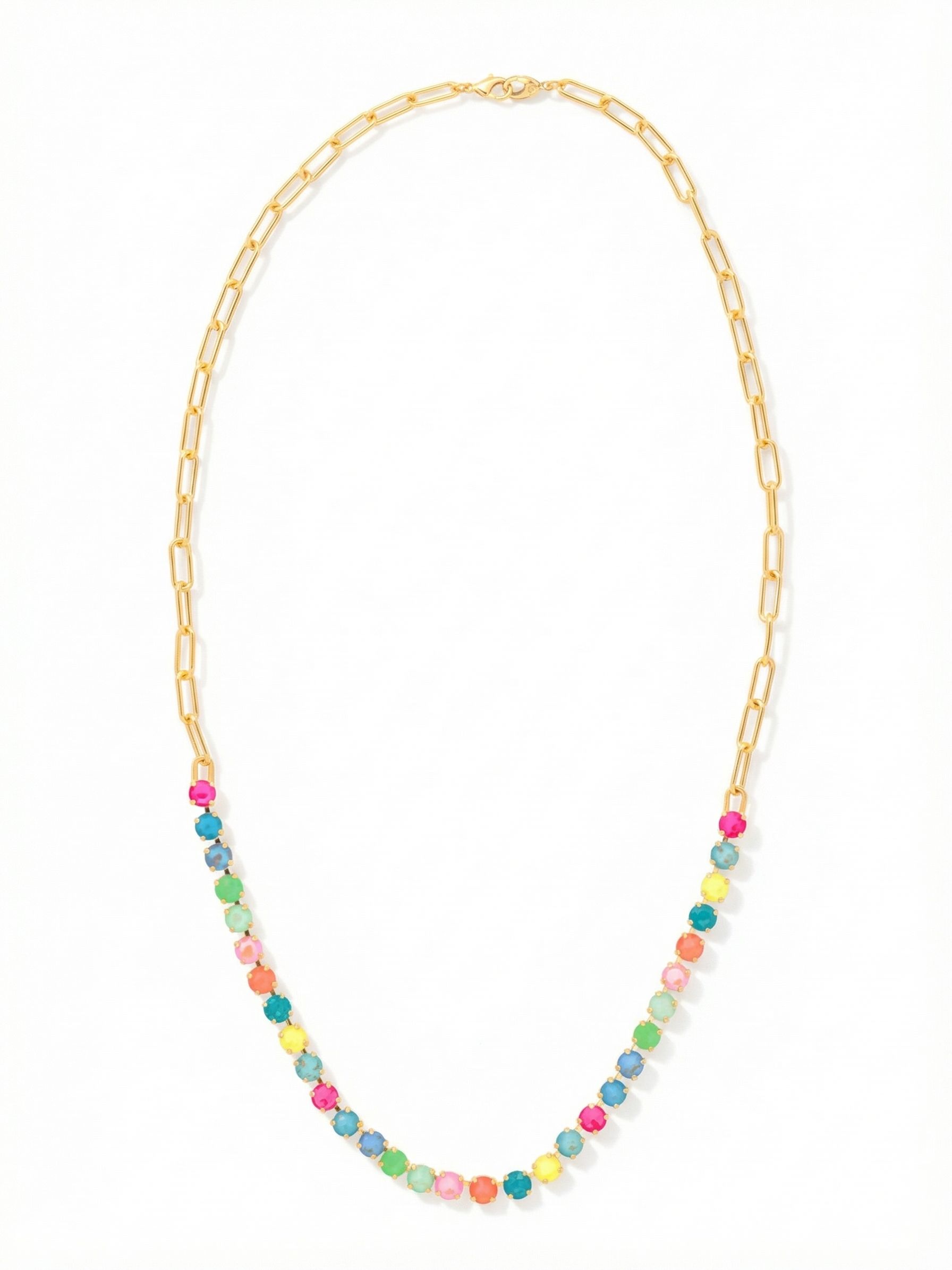 Talya Long Necklace - NFZ8BGCCA - <p>The Talya Long Necklace features a line of round-cut crystals on a long, chunky paperclip chain, secured with double lobster claw clasps. The unique double lobster claw clasp design allows for a truly customizable necklace length.</p>