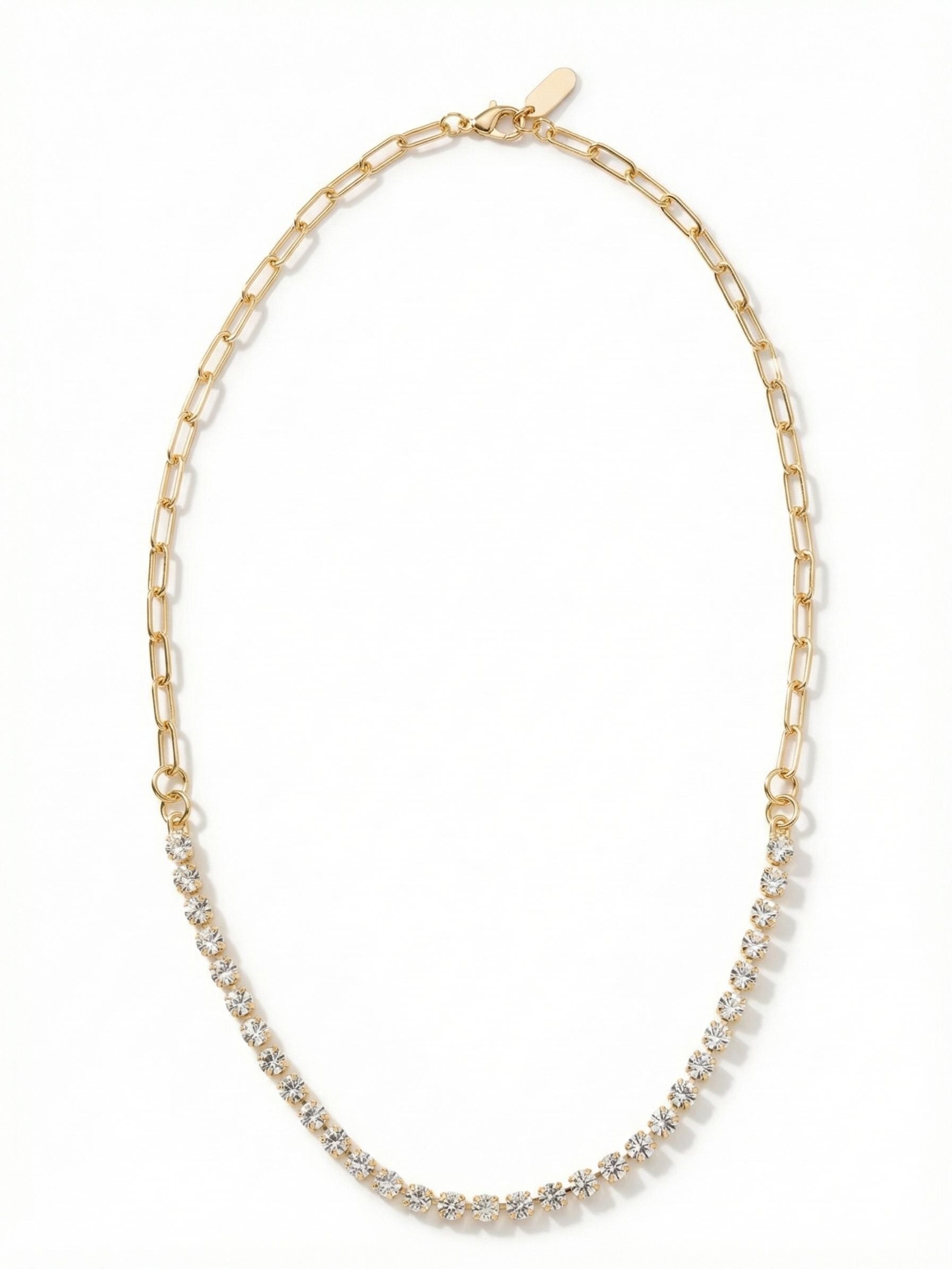 Talya Long Necklace - NFZ8BGCRY - <p>The Talya Long Necklace features a line of round-cut crystals on a long, chunky paperclip chain, secured with double lobster claw clasps. The unique double lobster claw clasp design allows for a truly customizable necklace length.</p>