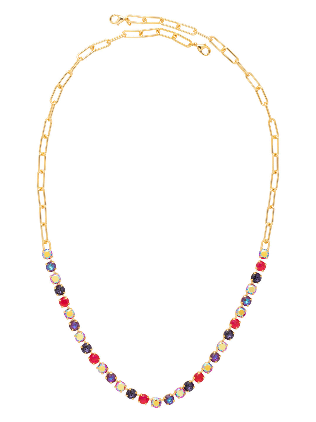 Talya Long Necklace - NFZ8BGREV - <p>The Talya Long Necklace features a line of round-cut crystals on a long, chunky paperclip chain, secured with double lobster claw clasps. The unique double lobster claw clasp design allows for a truly customizable necklace length. From Sorrelli's Red Velvet collection in our Bright Gold-tone finish.</p>