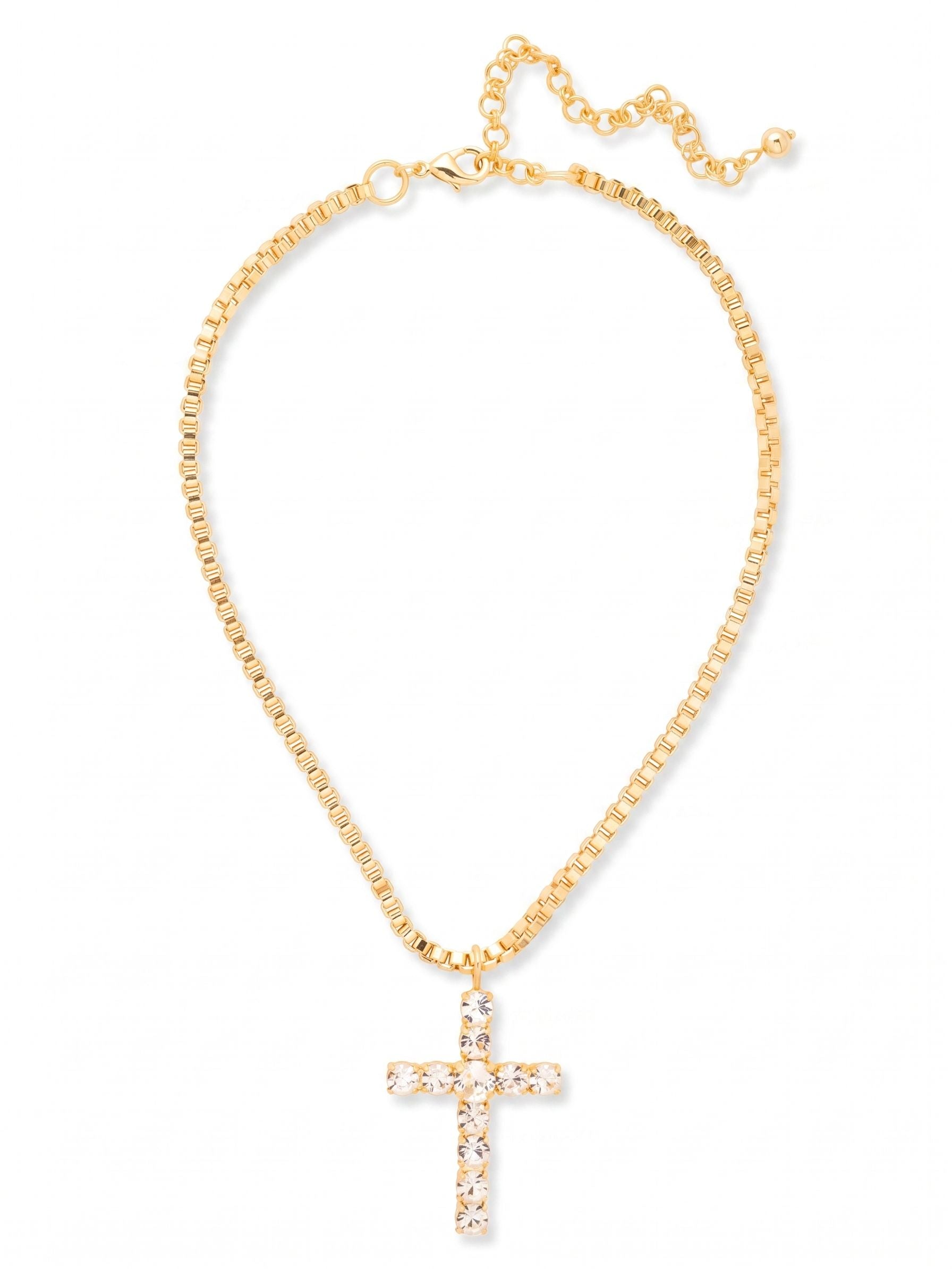 Christina Cross Pendant Necklace - NFZ9BGCRY - <p>The Christina Cross Pendant Necklace features a chunky crystal embellished cross pendant on an adjustable box chain, secured with a lobster claw clasp. (16-20 inches)</p>