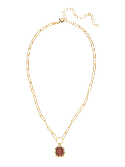 Octavia Scalloped Pendant Necklace - NGA1BGBUR - <p>The Octavia Scalloped Pendant Necklace features a single emerald-cut crystal with a ball chain halo dangling from an adjustable chunky paperclip chain, secured with a lobster claw clasp. (16-20in) From Sorrelli's Burgundy collection in our Bright Gold-tone finish.</p>