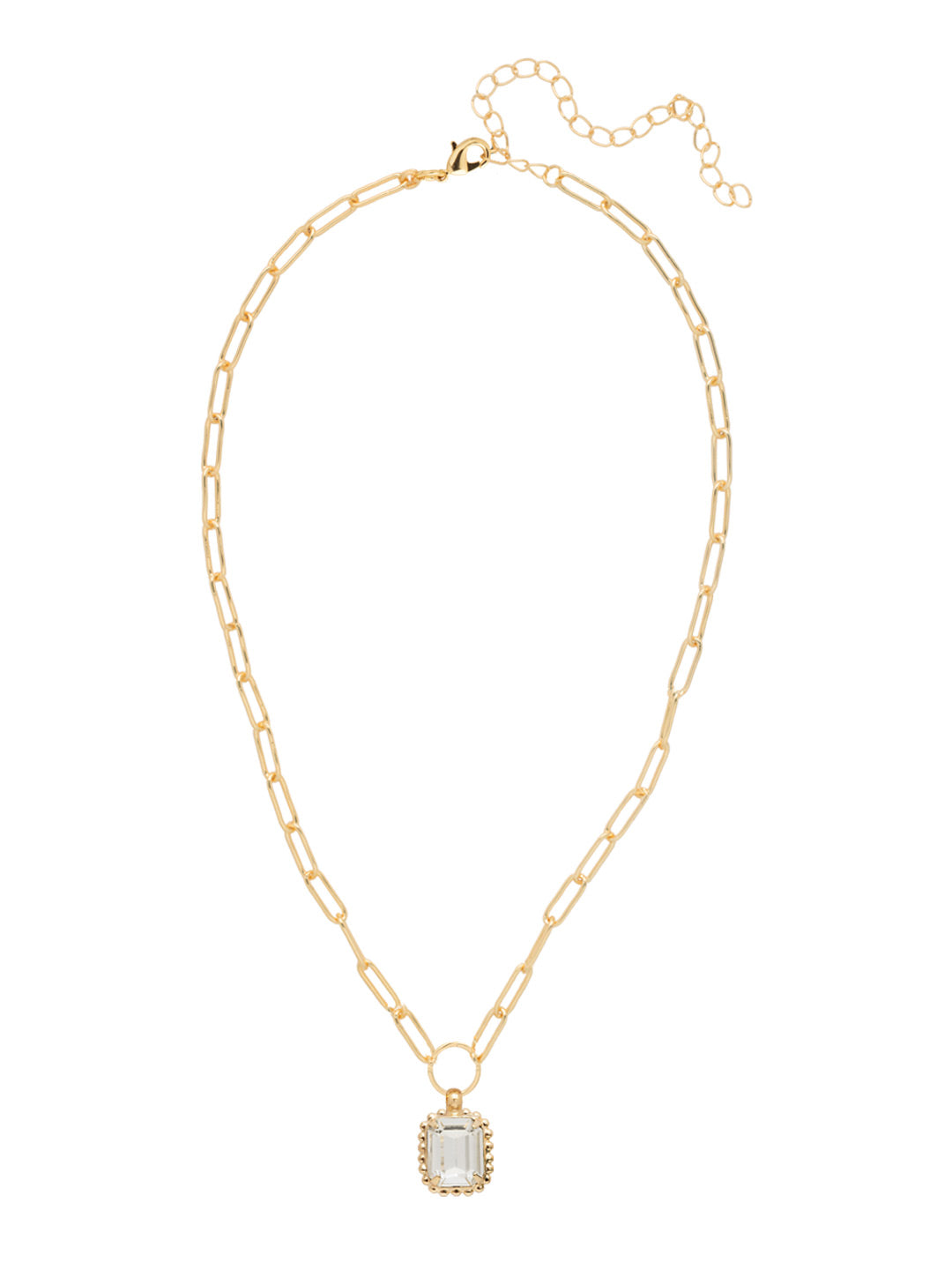 Octavia Scalloped Pendant Necklace - NGA1BGCRY - <p>The Octavia Scalloped Pendant Necklace features a single emerald-cut crystal with a ball chain halo dangling from an adjustable chunky paperclip chain, secured with a lobster claw clasp. (16-20in) From Sorrelli's Crystal collection in our Bright Gold-tone finish.</p>