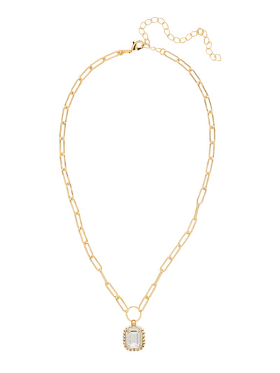 Octavia Scalloped Pendant Necklace - NGA1BGCRY - <p>The Octavia Scalloped Pendant Necklace features a single emerald-cut crystal with a ball chain halo dangling from an adjustable chunky paperclip chain, secured with a lobster claw clasp. (16-20in) From Sorrelli's Crystal collection in our Bright Gold-tone finish.</p>
