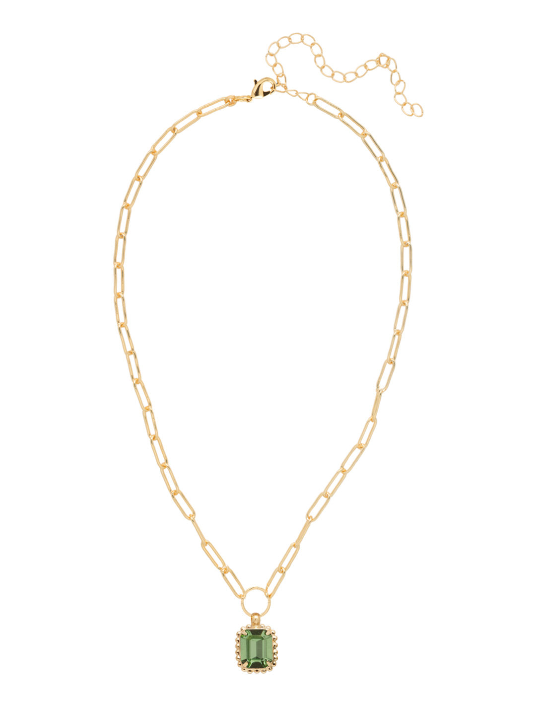 Octavia Scalloped Pendant Necklace - NGA1BGPER - <p>The Octavia Scalloped Pendant Necklace features a single emerald-cut crystal with a ball chain halo dangling from an adjustable chunky paperclip chain, secured with a lobster claw clasp. (16-20in) From Sorrelli's Peridot collection in our Bright Gold-tone finish.</p>
