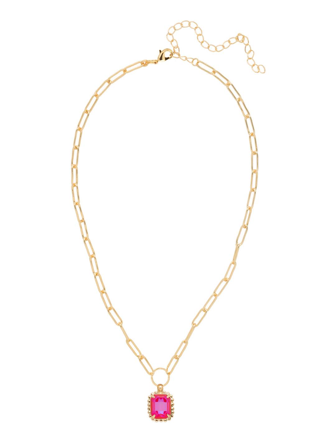 Octavia Scalloped Pendant Necklace - NGA1BGRRD - <p>The Octavia Scalloped Pendant Necklace features a single emerald-cut crystal with a ball chain halo dangling from an adjustable chunky paperclip chain, secured with a lobster claw clasp. (16-20in) From Sorrelli's Royal Red Delite collection in our Bright Gold-tone finish.</p>