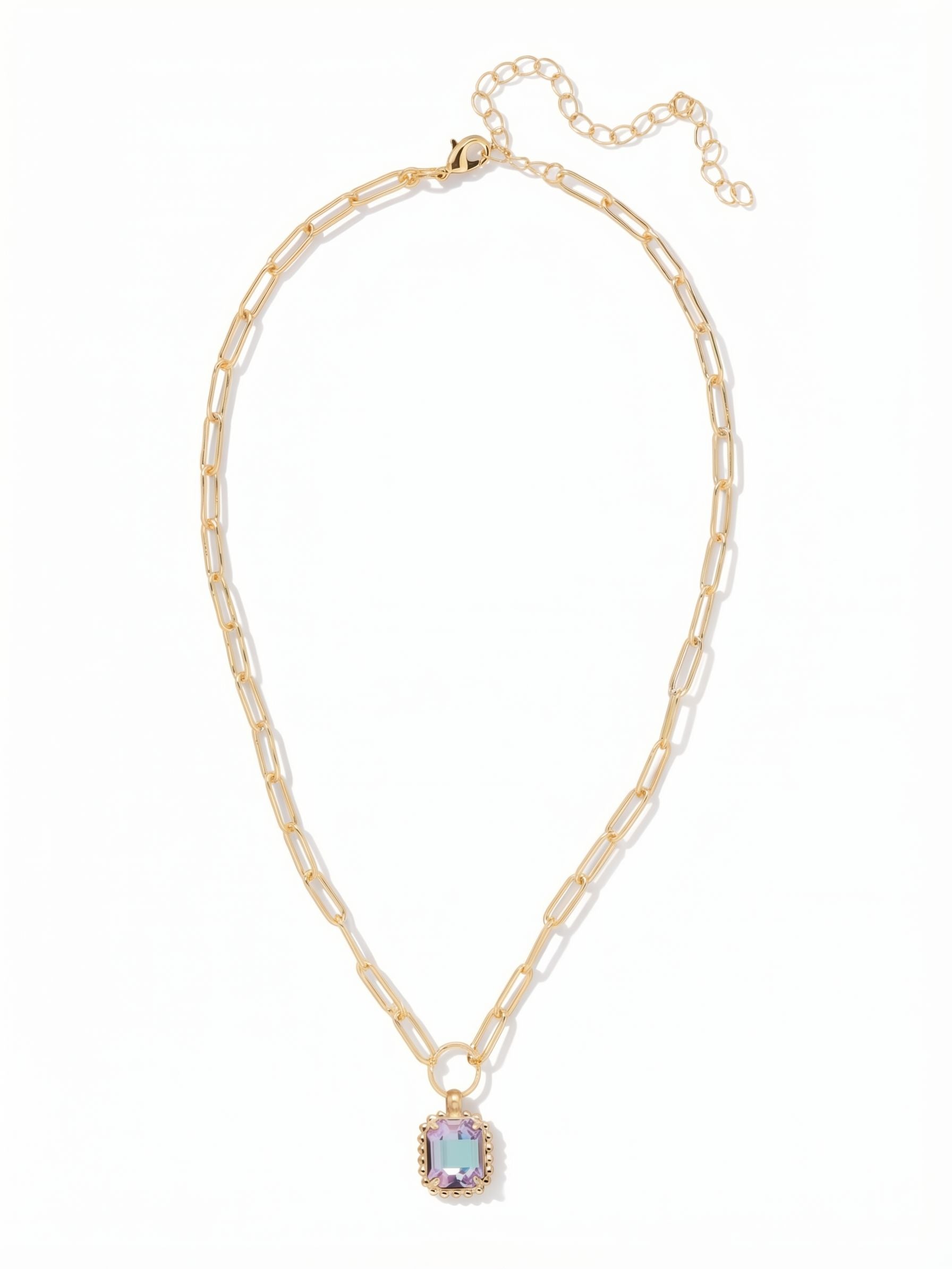 Octavia Scalloped Pendant Necklace - NGA1BGVL - <p>The Octavia Scalloped Pendant Necklace features a single emerald-cut crystal with a ball chain halo dangling from an adjustable chunky paperclip chain, secured with a lobster claw clasp. (16-20in)</p>