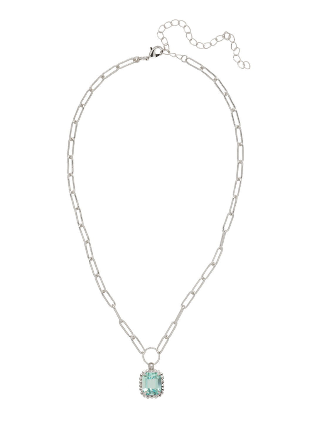 Octavia Scalloped Pendant Necklace - NGA1PDAQU - <p>The Octavia Scalloped Pendant Necklace features a single emerald-cut crystal with a ball chain halo dangling from an adjustable chunky paperclip chain, secured with a lobster claw clasp. (16-20in) From Sorrelli's Aquamarine collection in our Palladium finish.</p>