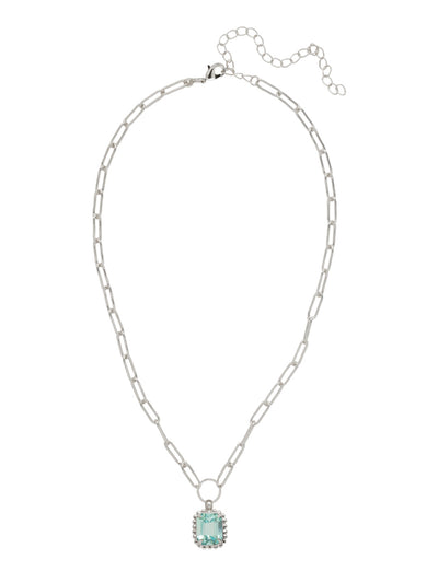 Octavia Scalloped Pendant Necklace - NGA1PDAQU - <p>The Octavia Scalloped Pendant Necklace features a single emerald-cut crystal with a ball chain halo dangling from an adjustable chunky paperclip chain, secured with a lobster claw clasp. (16-20in) From Sorrelli's Aquamarine collection in our Palladium finish.</p>