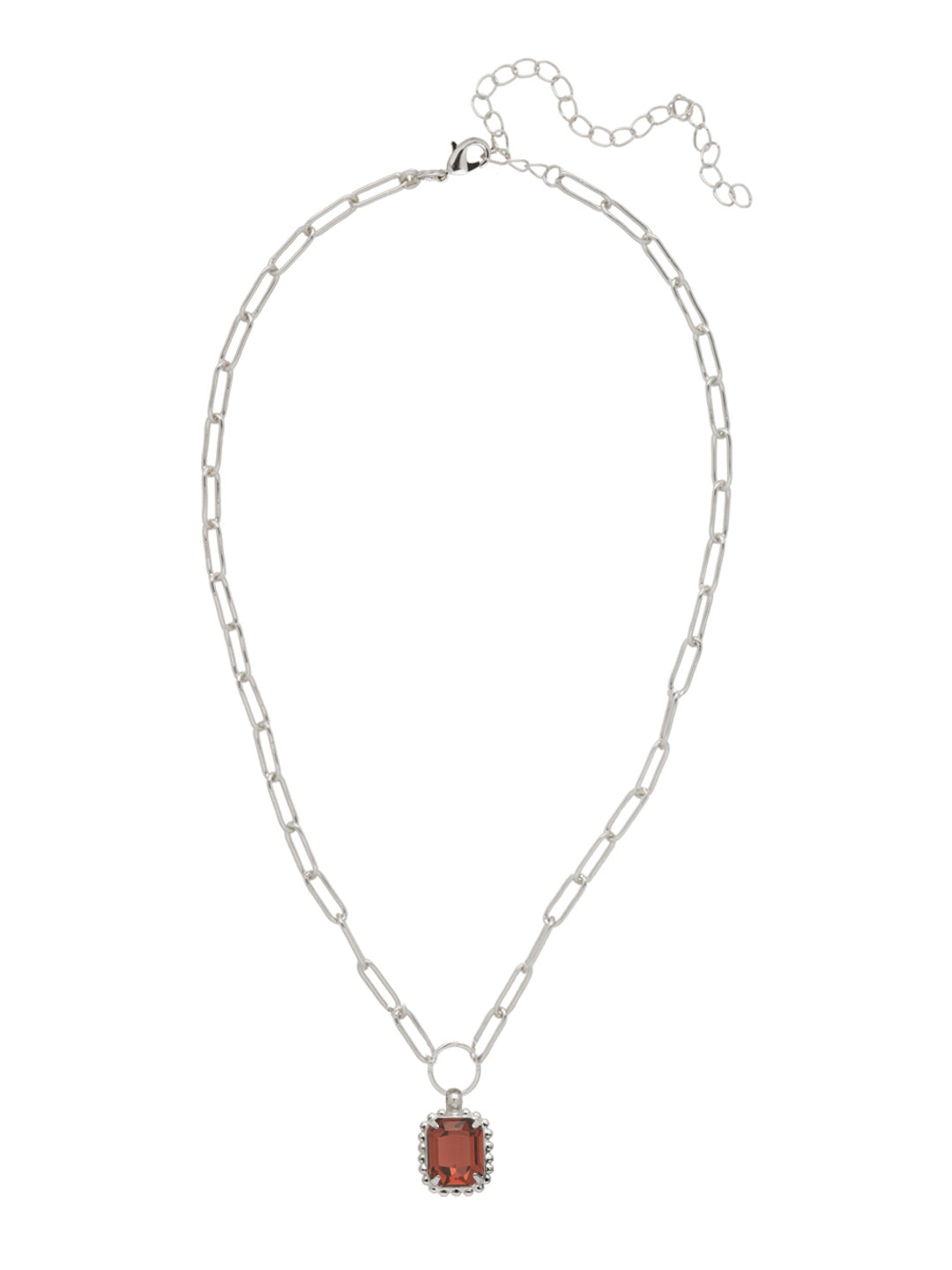 Octavia Scalloped Pendant Necklace - NGA1PDBUR - <p>The Octavia Scalloped Pendant Necklace features a single emerald-cut crystal with a ball chain halo dangling from an adjustable chunky paperclip chain, secured with a lobster claw clasp. (16-20in) From Sorrelli's Burgundy collection in our Palladium finish.</p>