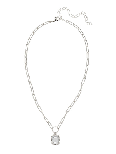 Octavia Scalloped Pendant Necklace - NGA1PDCRY - <p>The Octavia Scalloped Pendant Necklace features a single emerald-cut crystal with a ball chain halo dangling from an adjustable chunky paperclip chain, secured with a lobster claw clasp. (16-20in) From Sorrelli's Crystal collection in our Palladium finish.</p>