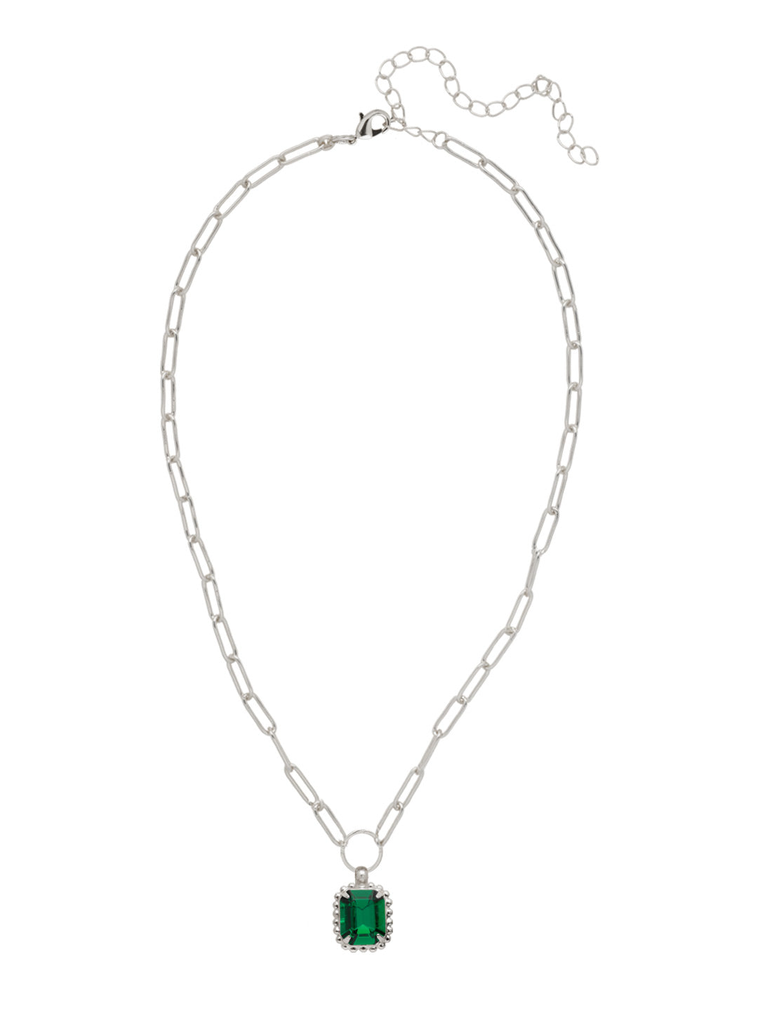 Octavia Scalloped Pendant Necklace - NGA1PDEME - <p>The Octavia Scalloped Pendant Necklace features a single emerald-cut crystal with a ball chain halo dangling from an adjustable chunky paperclip chain, secured with a lobster claw clasp. (16-20in) From Sorrelli's Emerald collection in our Palladium finish.</p>