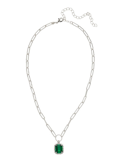 Octavia Scalloped Pendant Necklace - NGA1PDEME - <p>The Octavia Scalloped Pendant Necklace features a single emerald-cut crystal with a ball chain halo dangling from an adjustable chunky paperclip chain, secured with a lobster claw clasp. (16-20in) From Sorrelli's Emerald collection in our Palladium finish.</p>