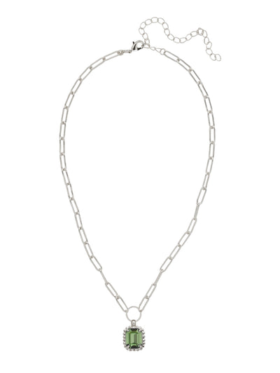 Octavia Scalloped Pendant Necklace - NGA1PDPER - <p>The Octavia Scalloped Pendant Necklace features a single emerald-cut crystal with a ball chain halo dangling from an adjustable chunky paperclip chain, secured with a lobster claw clasp. (16-20in) From Sorrelli's Peridot collection in our Palladium finish.</p>