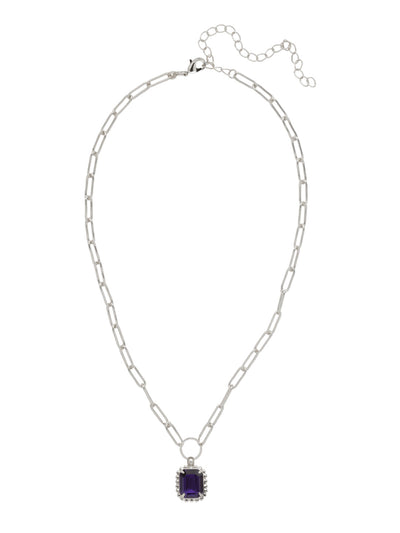 Octavia Scalloped Pendant Necklace - NGA1PDPV - <p>The Octavia Scalloped Pendant Necklace features a single emerald-cut crystal with a ball chain halo dangling from an adjustable chunky paperclip chain, secured with a lobster claw clasp. (16-20in) From Sorrelli's Purple Velvet collection in our Palladium finish.</p>
