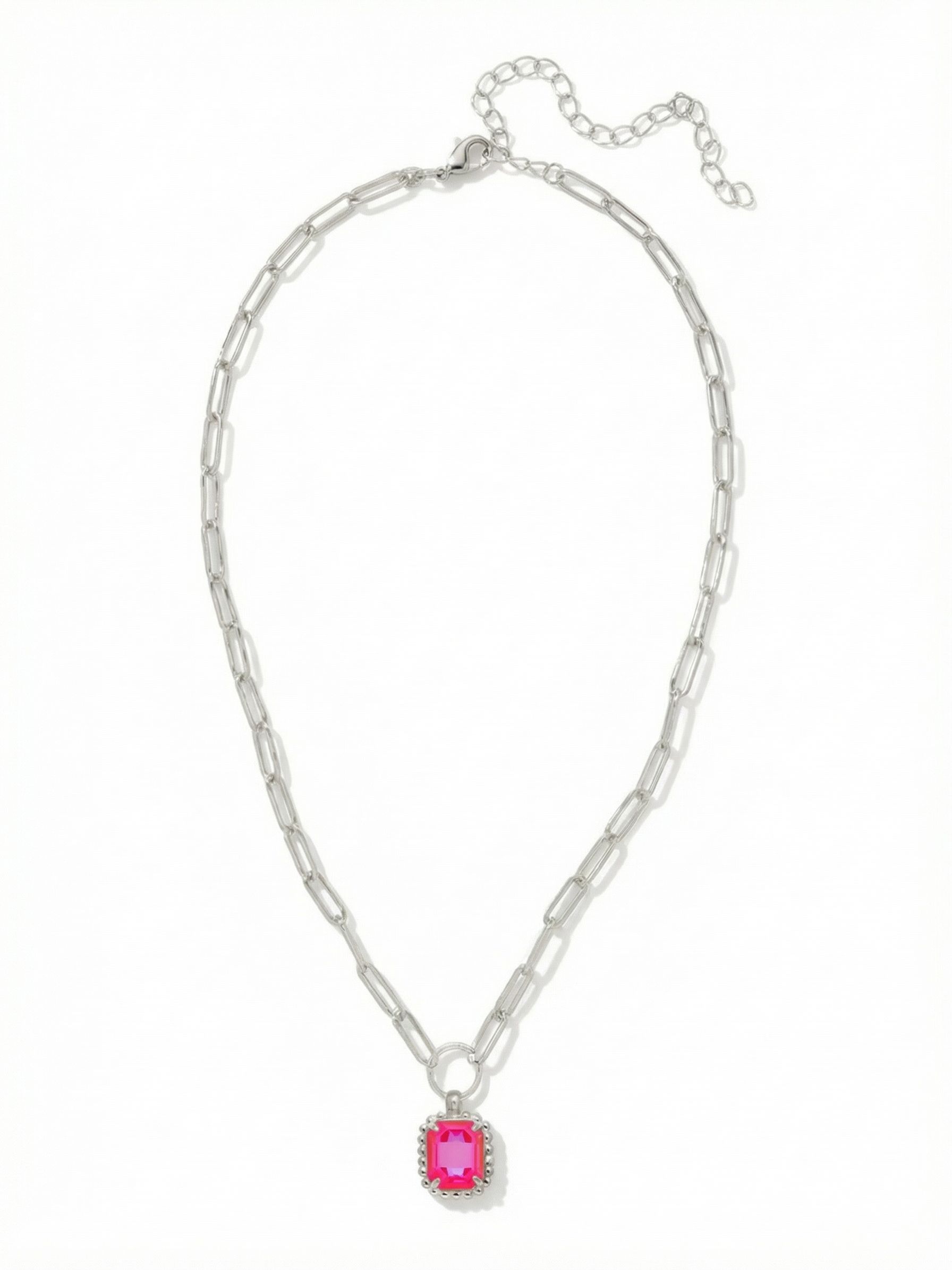 Octavia Scalloped Pendant Necklace - NGA1PDRRD - <p>The Octavia Scalloped Pendant Necklace features a single emerald-cut crystal with a ball chain halo dangling from an adjustable chunky paperclip chain, secured with a lobster claw clasp. (16-20in)</p>