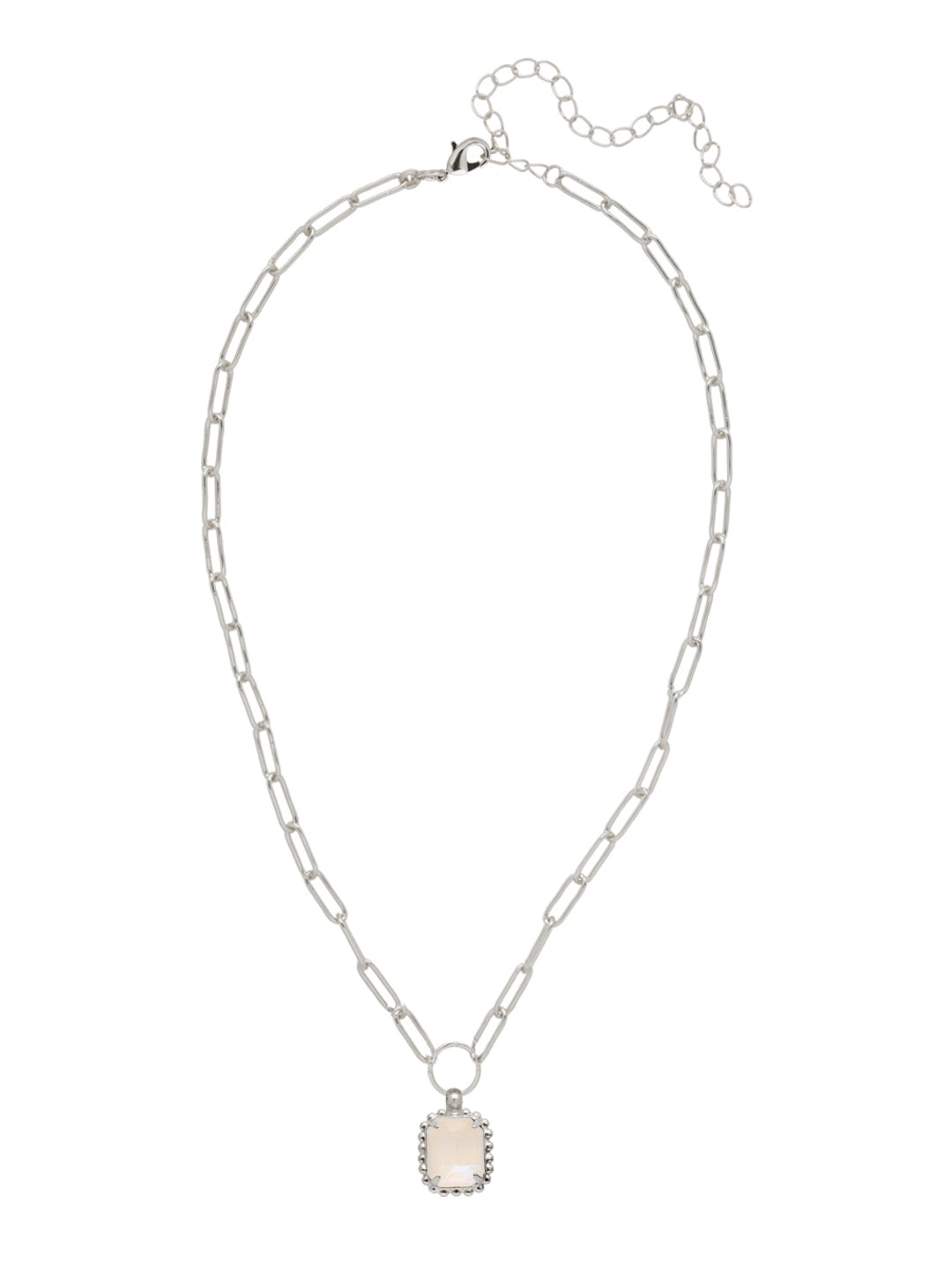 Octavia Scalloped Pendant Necklace - NGA1PDUW - <p>The Octavia Scalloped Pendant Necklace features a single emerald-cut crystal with a ball chain halo dangling from an adjustable chunky paperclip chain, secured with a lobster claw clasp. (16-20in) From Sorrelli's Ultra White collection in our Palladium finish.</p>