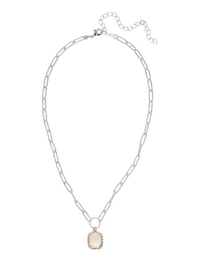 Octavia Scalloped Pendant Necklace - NGA1PDUW - <p>The Octavia Scalloped Pendant Necklace features a single emerald-cut crystal with a ball chain halo dangling from an adjustable chunky paperclip chain, secured with a lobster claw clasp. (16-20in) From Sorrelli's Ultra White collection in our Palladium finish.</p>
