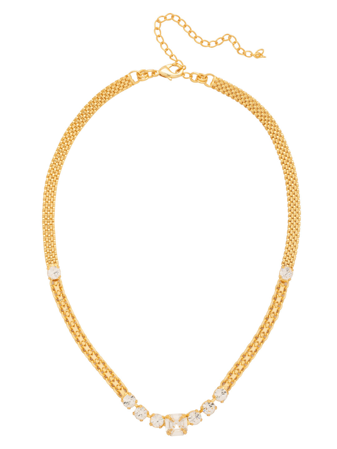 Kimber Tennis Necklace - NGB2BGCRY - <p>The Kimber Tennis Necklace pairs round cut crystals with an imperial fancy square crystal at the center, anchored by mixed chain detailing and an adjustable clasp for a look that’s striking, distinctive, and effortlessly refined. From Sorrelli's Crystal collection in our Bright Gold-tone finish.</p>
