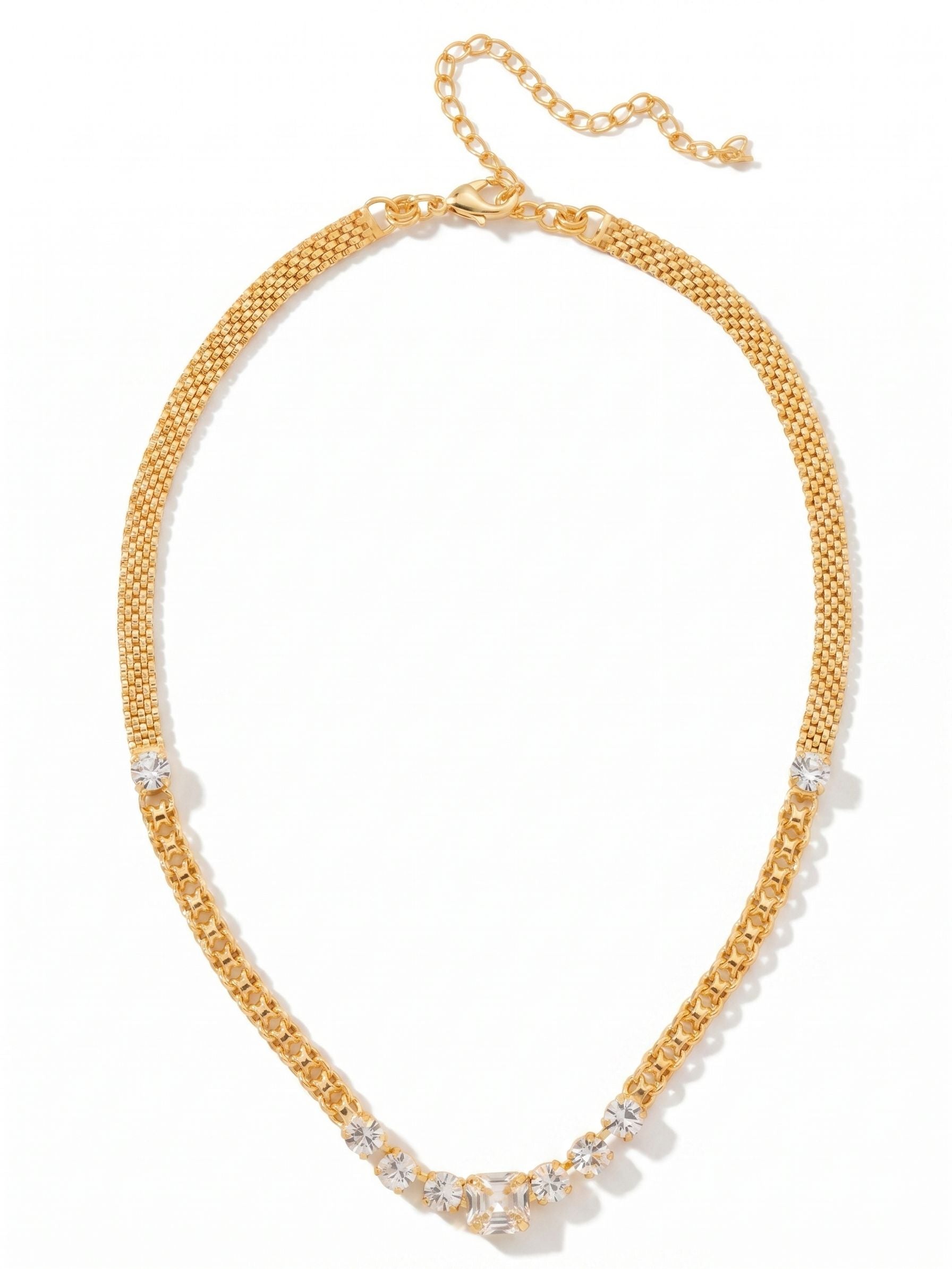 Kimber Tennis Necklace - NGB2BGCRY - <p>The Kimber Tennis Necklace pairs round cut crystals with an imperial fancy square crystal at the center, anchored by mixed chain detailing and an adjustable clasp for a look that’s striking, distinctive, and effortlessly refined.</p>