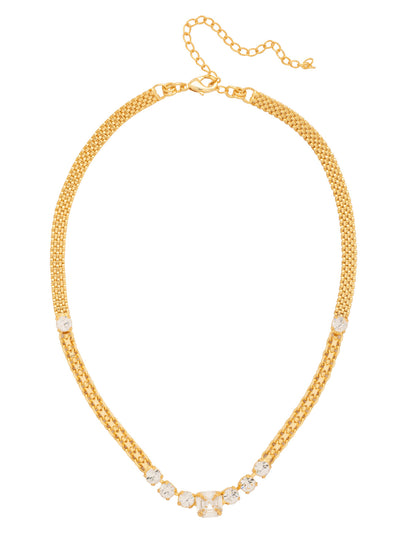 Kimber Tennis Necklace - NGB2BGCRY - <p>The Kimber Tennis Necklace pairs round cut crystals with an imperial fancy square crystal at the center, anchored by mixed chain detailing and an adjustable clasp for a look that’s striking, distinctive, and effortlessly refined. From Sorrelli's Crystal collection in our Bright Gold-tone finish.</p>