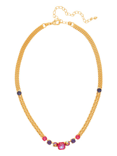 Kimber Tennis Necklace - NGB2BGREV - <p>The Kimber Tennis Necklace pairs round cut crystals with an imperial fancy square crystal at the center, anchored by mixed chain detailing and an adjustable clasp for a look that’s striking, distinctive, and effortlessly refined. From Sorrelli's Red Velvet collection in our Bright Gold-tone finish.</p>