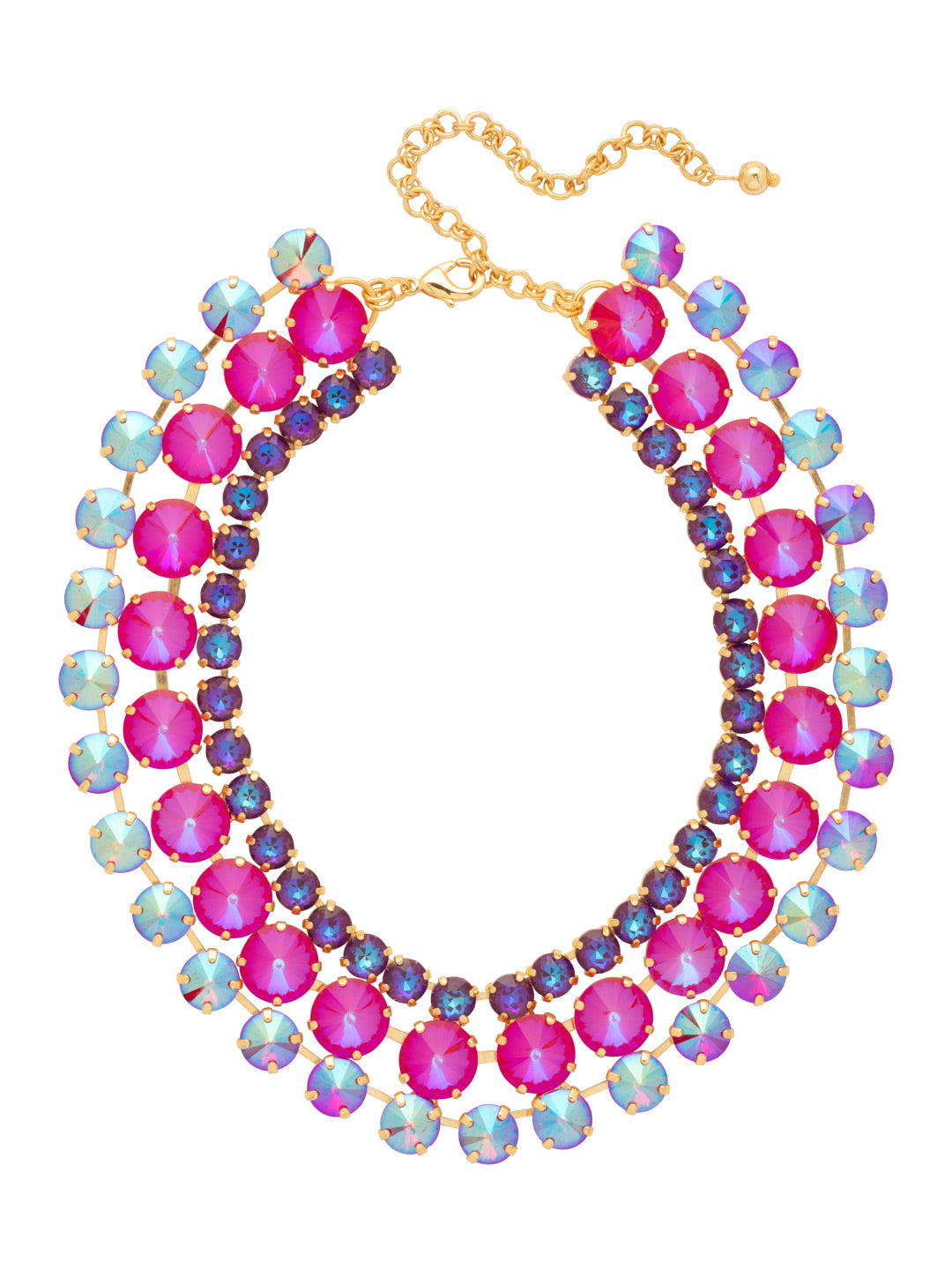 Penelope Layered Statement Necklace - NGB4BGREV - <p>The Penelope Layered Statement Necklace drapes rows of round-cut crystals in a tiered silhouette, creating a high-glam statement that’s bold, radiant, and impossible to ignore. (13.5 inches - 17.5 inches) From Sorrelli's Red Velvet collection in our Bright Gold-tone finish.</p>