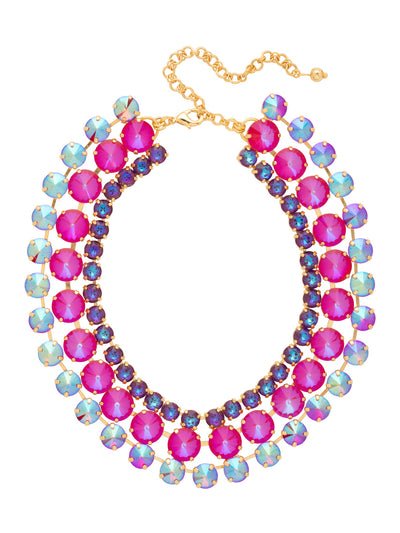 Penelope Layered Statement Necklace - NGB4BGREV - <p>The Penelope Layered Statement Necklace drapes rows of round-cut crystals in a tiered silhouette, creating a high-glam statement that’s bold, radiant, and impossible to ignore. (13.5 inches - 17.5 inches) From Sorrelli's Red Velvet collection in our Bright Gold-tone finish.</p>