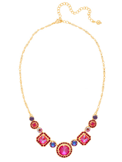 Davina Tennis Necklace - NGB5BGREV - <p>The Davina Tennis Necklace features a mix of crystal-embellished imperial square and round-cut halos along a decorated chain, adjustable and finished with a lobster claw clasp for a look that’s refined, radiant, and effortlessly unique. (16 3/4 inches - 20 3/4 inches) From Sorrelli's Red Velvet collection in our Bright Gold-tone finish.</p>