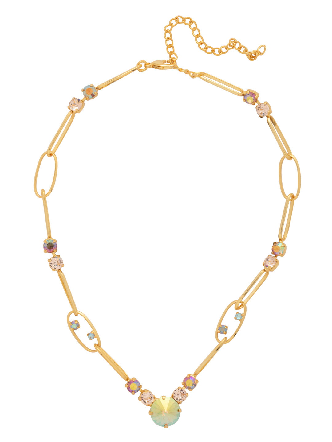 Greer Pendant Necklace - NGB6BGCHA - <p>The Greer Pendant Necklace features an eye-catching design with round chain links adorned with sparkling crystals, leading to a stunning large round-cut crystal pendant. This adjustable necklace is secured with a lobster claw clasp, making it a glamorous addition to any outfit. (16 3/4 inches - 20 3/4 inches) From Sorrelli's Chai Latte collection in our Bright Gold-tone finish.</p>