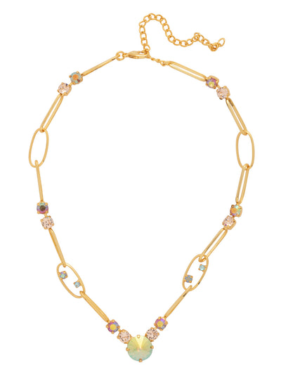 Greer Pendant Necklace - NGB6BGCHA - <p>The Greer Pendant Necklace features an eye-catching design with round chain links adorned with sparkling crystals, leading to a stunning large round-cut crystal pendant. This adjustable necklace is secured with a lobster claw clasp, making it a glamorous addition to any outfit. (16 3/4 inches - 20 3/4 inches) From Sorrelli's Chai Latte collection in our Bright Gold-tone finish.</p>