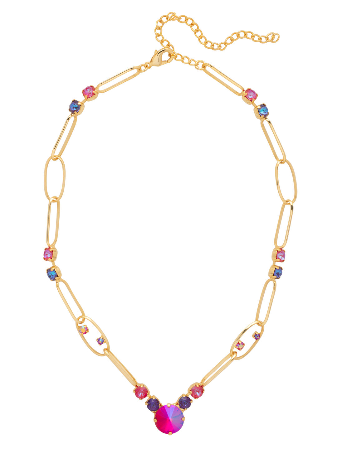 Greer Pendant Necklace - NGB6BGREV - <p>The Greer Pendant Necklace features an eye-catching design with round chain links adorned with sparkling crystals, leading to a stunning large round-cut crystal pendant. This adjustable necklace is secured with a lobster claw clasp, making it a glamorous addition to any outfit. (16 3/4 inches - 20 3/4 inches) From Sorrelli's Red Velvet collection in our Bright Gold-tone finish.</p>