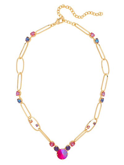 Greer Pendant Necklace - NGB6BGREV - <p>The Greer Pendant Necklace features an eye-catching design with round chain links adorned with sparkling crystals, leading to a stunning large round-cut crystal pendant. This adjustable necklace is secured with a lobster claw clasp, making it a glamorous addition to any outfit. (16 3/4 inches - 20 3/4 inches) From Sorrelli's Red Velvet collection in our Bright Gold-tone finish.</p>