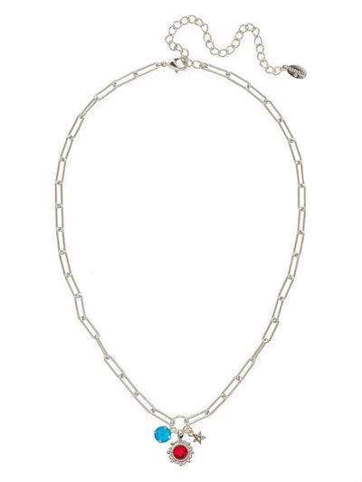 Liberty Charm Pendant Necklace - NGB9PDUSA - <p>The Liberty Charm Pendant Necklace features a cluster of three charms: a single round-cut crystal, a crystal-embellished flower, and a crystal-embellished star-- on an adjustable paperclip chain, secured by a lobster claw clasp. (16-20 inches) From Sorrelli's Stars and Stripes collection in our Palladium finish.</p>