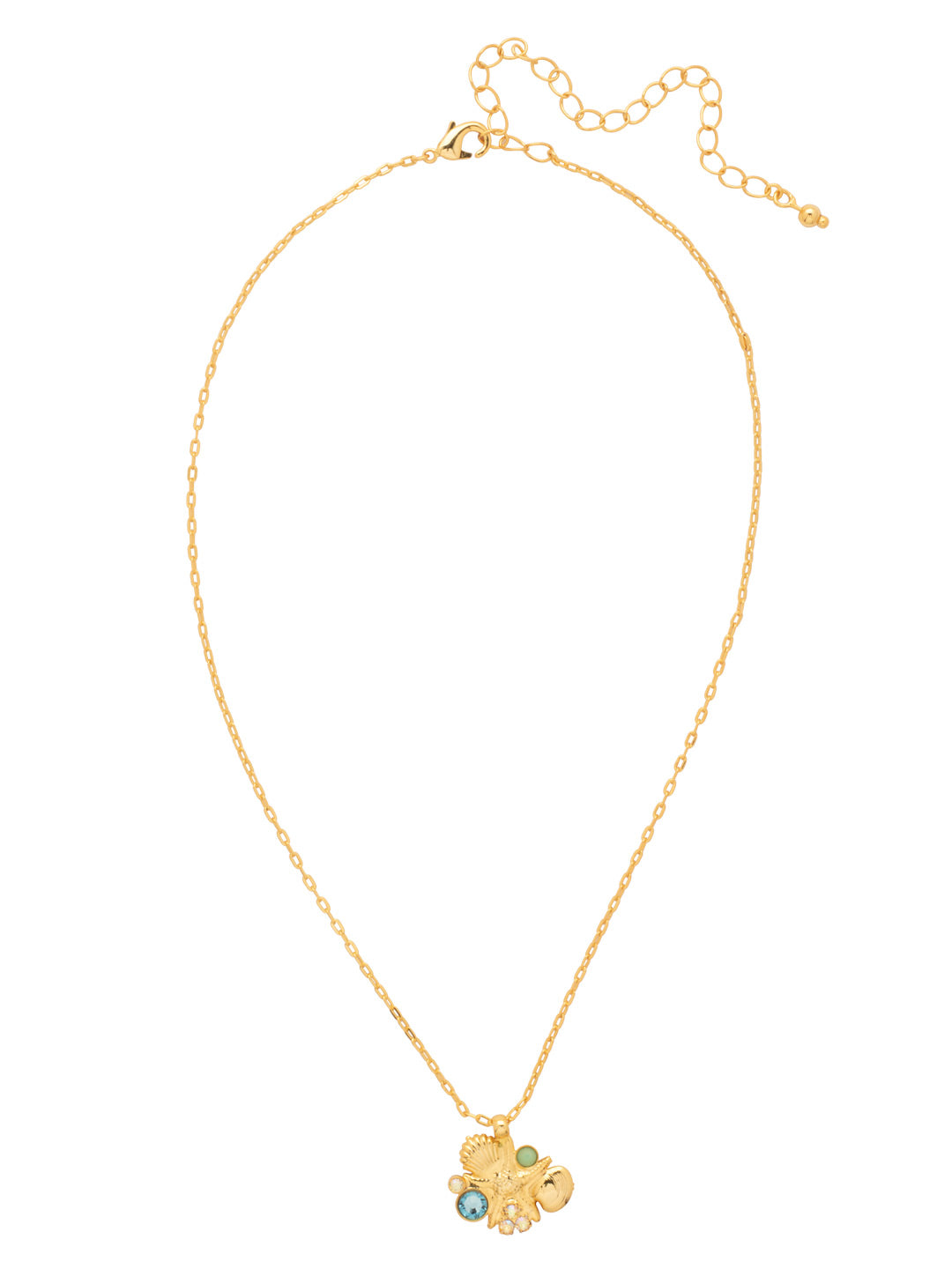 Seaside Pendant Necklace - NGE10BGCSD - <p>The Seaside Pendant Necklace features a cluster pendant of crystals and sea-themed metal elements on an adjustable chain, secured by a lobster claw clasp. 16-20 inches. From Sorrelli's Coastal Dreams collection in our Bright Gold-tone finish.</p>