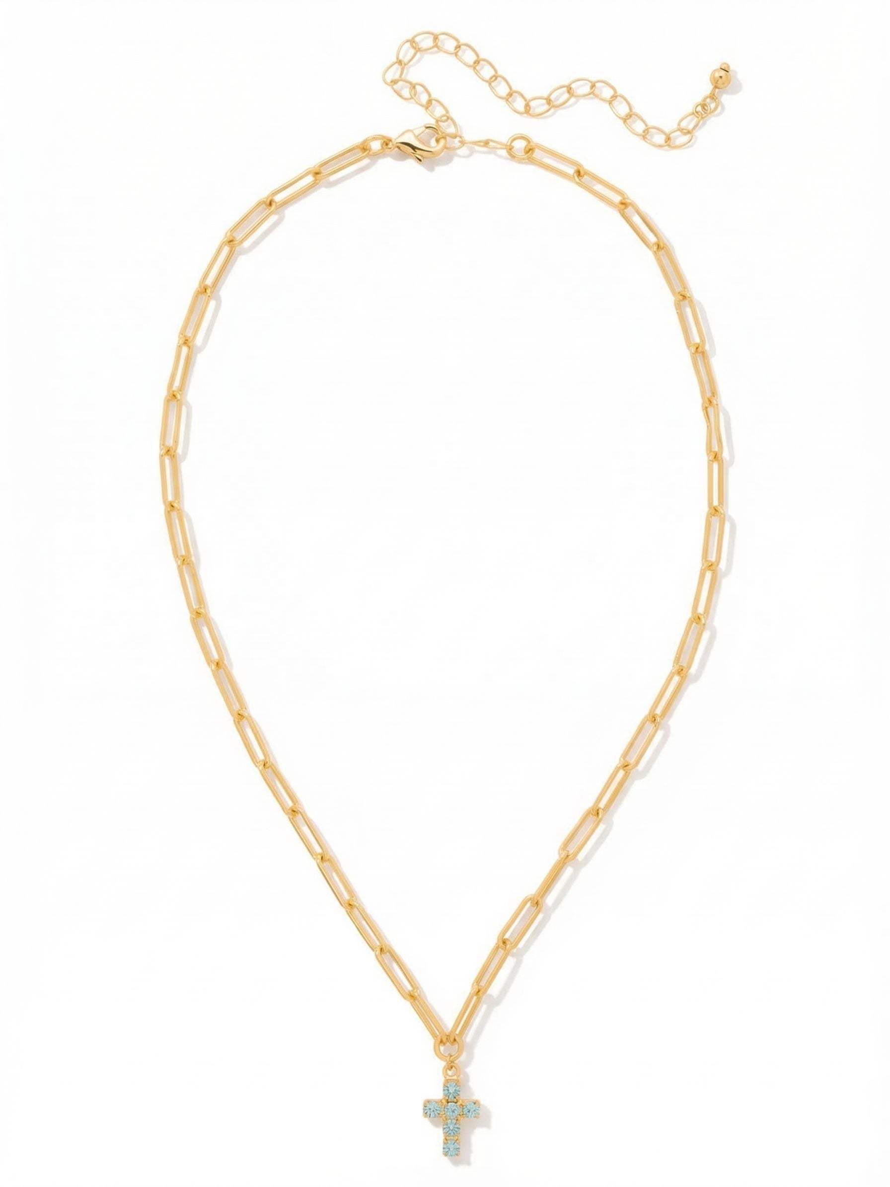 Carly Cross Pendant Necklace - NGE2BGAQU - <p>From Sorrelli's Aquamarine collection in our Bright Gold-tone finish.</p>
