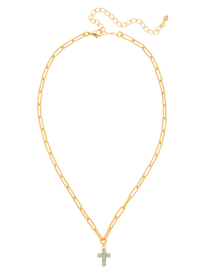 Carly Cross Pendant Necklace - NGE2BGAQU - <p>From Sorrelli's Aquamarine collection in our Bright Gold-tone finish.</p>