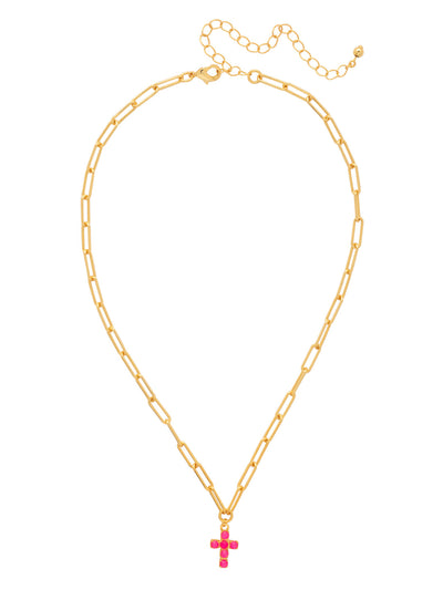 Carly Cross Pendant Necklace - NGE2BGETP - <p>From Sorrelli's Electric Pink collection in our Bright Gold-tone finish.</p>
