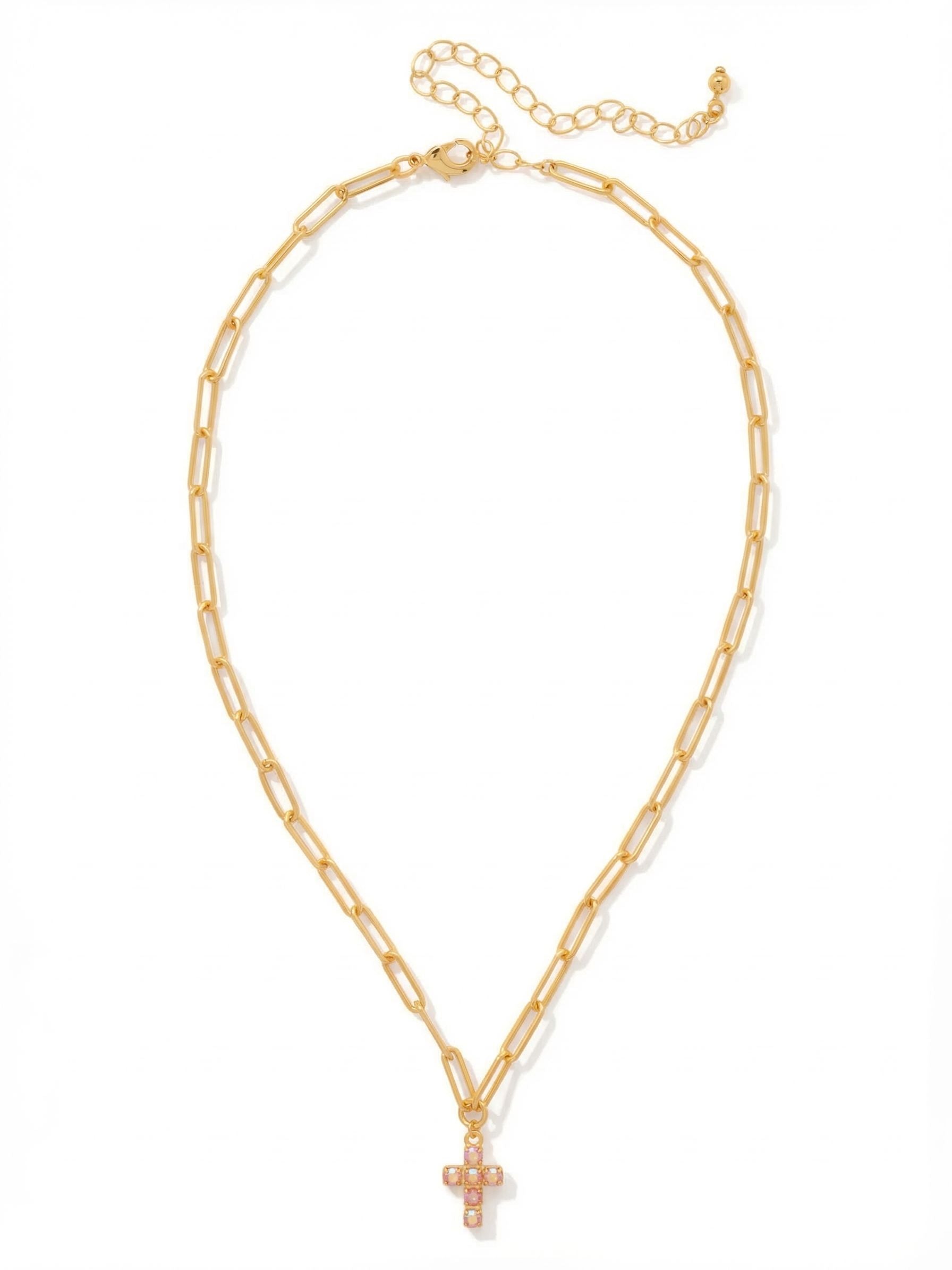 Carly Cross Pendant Necklace - NGE2BGLRA - <p>From Sorrelli's Light Rose AB collection in our Bright Gold-tone finish.</p>